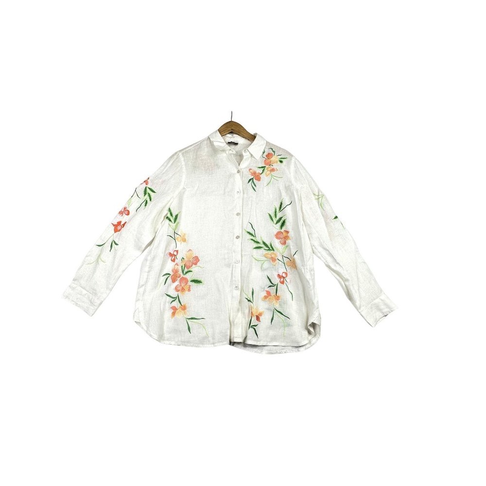 J. Jill 100% Linen Floral Embroidered Button Down sz Sm As Is